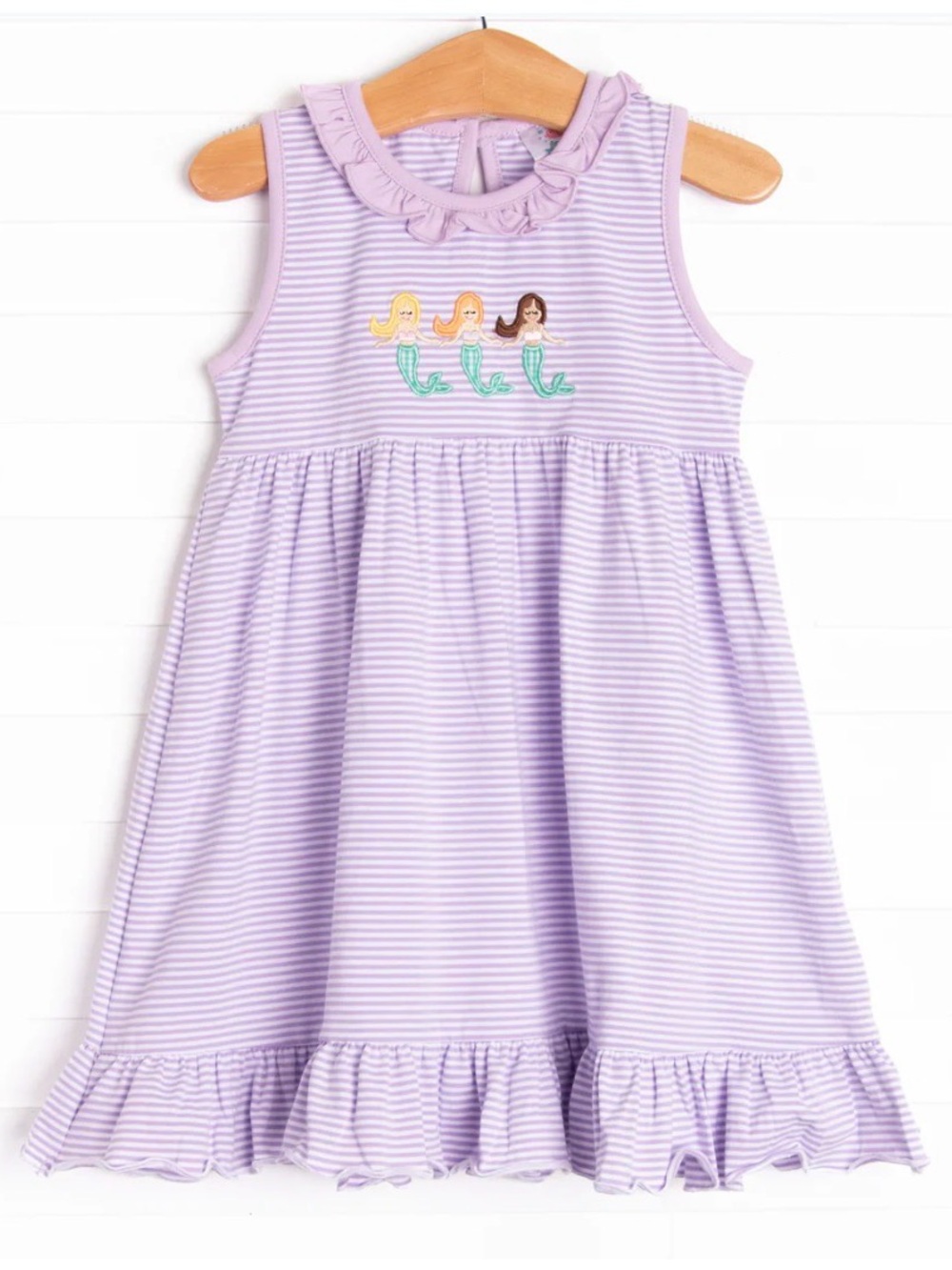 Stitchy Fish Mystical Maids Applique Dress Purple Stripes Mermaids size 10